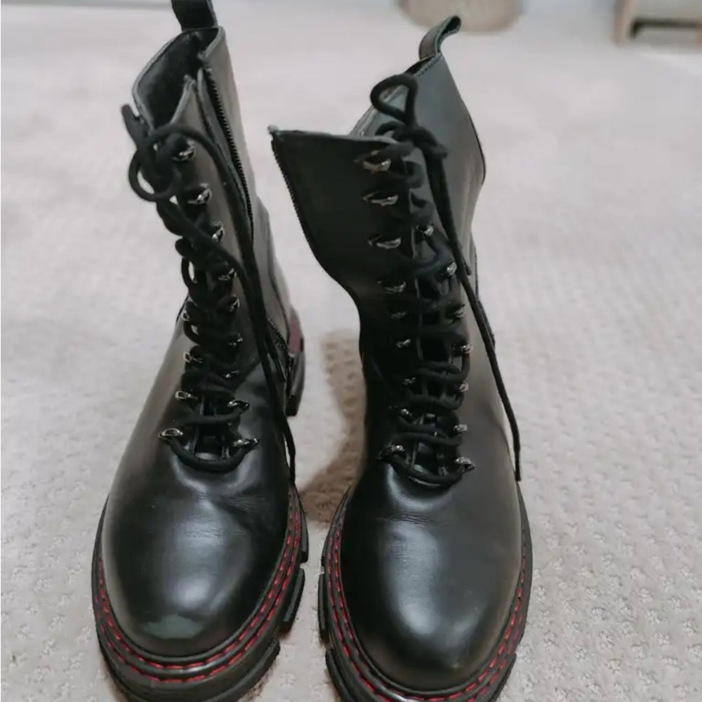Black Leather Lace-Up Boots